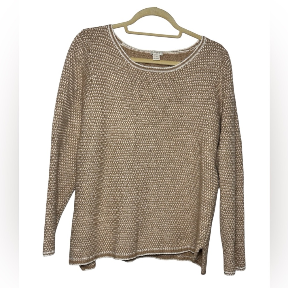 J. Crew Women's Long‎ Sleeve Merino Wool Blend Sweater in Tan & Cream Size XXL